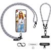 MoKo Cordino per telefono a tracolla, cordino da polso e cordino per telefono a tracolla con lunghezza regolabile, cinturino per iPhone e Samsung, con 2 toppe a molla a forma di S, Nero & Bianco