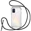 Vauki Cover con Cordino per Samsung Galaxy A51,Custodia con Laccio Collana Tracolla Trasparente Silicone TPU+PC Bumper Back Antigraffio Proteggere Case Corda per Samsung A51,Nero