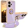 XCYYOO Cover per Xiaomi Redmi Note 13 Pro Plus 5G con Cordino, Custodia Redmi Note 13 Pro Plus 5G con Tracolla, Case Antiurto 360°Metallo Ring Kickstand Litetettiva Auto Cover con cord - Viola