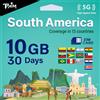 TSIM Scheda SIM TSIM Sud America 30 giorni - 10 GB | Rete multi-operatore 5G/4G (hotspot consentito) | Utilizzabile in Brasile, Cile, Colombia, Argentina, Ecuador e altri Paesi | Attivazione automatica.