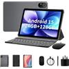 PRITOM Tablet da 10 pollici, tablet 4 in 1, 24 GB, 128 GB ROM, Android 15, 1024 GB Expand, Qcta core, WiFi 6, 8000 Mah, tablet con tastiera, mouse, pennino e custodia, grigio