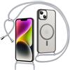 Doxxvai Cover con Cordino per iPhone 14/13, Custodia Magnetica per MagSafe, Antiurto & Protezione Fotocamera, Retro Opaco Semi-Trasparente, Tracolla Regolabile e Rimovibile, Antracite