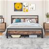 BORPHOM Telaio letto 160 x 200 cm, in metallo e legno, letto in metallo con rete a doghe, letto per ragazzi e ragazzi, 160 x 200 cm, con testiera, in metallo marrone e nero