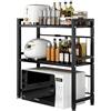 THCTYRP Scaffale per microonde a 2 strati, per tostapane, per cucina, larghezza telescopica 40-63 cm (ottimale entro 60 cm) con gancio mobile, portata 75 kg (nero)