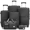 Joyway Set Valigie 6 pezzi guscio rigido ABS 4 ruote, serratura TSA, Nero
