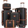 Joyway Set di valigie da viaggio 6 pezzi a guscio duro con beauty case custodia per cosmetici con 4 ruote e serratura TSA Il set di valigie contiene 1 borsa da viaggio e 1 borsa da toilette Nero