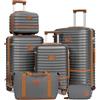 Joyway Set di valigie da viaggio 6 pezzi a guscio duro con beauty case custodia per cosmetici con 4 ruote e serratura TSA Il set di valigie contiene 1 borsa da viaggio e 1 borsa da toilette Grigio