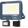 TOPAUBUB Faro LED Esterno con Sensore Movimento 50W 5000LM - IP66 6500K Faro a Faretto LED da Esterno con Sensore di Movimento per Giardino Patio (1 Pezzi)