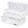 HMF Cestino da cucito apribile con 3 livelli, scatola organizer per piccoli oggetti | 33 x 20 x 15 cm | Trasparente