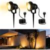 MOLVCE Faretto da giardino a LED da 10 W, con picchetto, 22 V, per esterni, bianco caldo, IP65, impermeabile, con cavo da 1,5 m e spina, per giardino, prato, albero, prato, nero, 2 pezzi