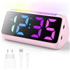 Netzu Sveglia digitale, sveglia digitale per bambini con luce, display LED colorato, dimmer di luminosità 0-100%, 2 allarmi, snooze, 3 volumi, porta di ricarica USB, sveglia per bambini per camera da letto