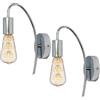 YSGUYILT Lampada da Parete Interna Vintage 2 Pezzi Applique Parete Curva Industriale Retrò Illuminazione da Parete Prese Lampada In Metallo con E27 per Bagno Camera da Letto Soggiorno Corridoio-Argento