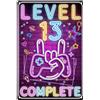 TaimeiMao Targa Metallo Retrò per 13 Compleanno, Divertente Targa di Compleanno 13, Level 13 Complete, 13Compleanno Decorazione per Gamer, Regalo per Giocatori