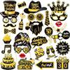 Lekabee Photo Booth Compleanno 30 anni, 30 Pezzi Foto Props per Feste e Compleanni con Nero Oro, Spiritosi Fai da Te Gadget 18 anni Ragazza Ragazzo per Invitati (30th)