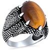 Bling Jewelry Gioielli Animal Claws Grande Dichiarazione Biker Gioielli Cabochon Ovale Marrone A Strisce Tiger Eye Semi Precious Gemstones Signet Claw Ring Ossidato .925 Sterling Silver Fatto A Mano In Turchia