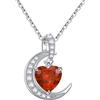 Qings Collana Luna Granato Pendente Donna Gennaio Birthstone Cuore Collane in Argento 925 Donna Pietra Rossa Regalo di Compleanno per Donne