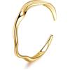 BelleVive Bracciale da donna placcato oro 18 carati, aperto, regolabile, con spessore martellato, sottile e minimalista, L, Plastica