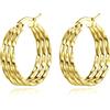 Yumay Jewellery Orecchini a cerchio attorcigliati a 3 strati in oro 9 carati, da donna., Oro giallo