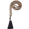 COAI Collana Rosario Buddista con 108 Perle Mala Annodate a Mano in Occhio di Tigre Marrone con Nappa Nera e Amuleto OM, 6mm