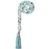 COAI Collana Rosario Buddista con 108 Perle Mala in Amazzonite Liscia con Nappa Azzurra e Amuleto OM 8mm