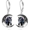 Wasee Orecchini pendenti in argento Sterling 925 a forma di gatto nero, pipistrello, ragno, zucca, lupo, coniglietto, sole e luna, tartaruga, corvo, in argento Sterling 925, con chiusura a monachella, stile