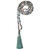 COAI Collana Buddista con 108 Perle Mala in Agata Indiana Annodate a Mano con Nappa Verde e Amuleto OM, 6mm