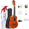 AKLOT Ukulele da concerto per mancini in mogano massello, 23 pollici Uke con tutorial e kit per principianti (custodia, plettri, accordatore, cinghia, corda, panno di pulizia)