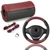 YUNZHISHIYE Coprivolante In Vera Pelle,Coprivolante Auto Universale,Copri Volante Per Auto Accessori Interni, Adatto Per Fiat 500/Panda/Golf/Peugeot/Jeep/Ford/Mercedes(Nero/Rosso)