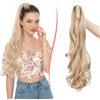 S-noilite Coda Cavallo con Pinza 60cm Ricci Ondulati Mossi Naturali Capelli Sintetici Posticci Extension Coda di Cavallo per Donna,Biondo Scuro mix Biondo Decolorato