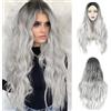 XRVRILE Parrucca capelli lunghi donna grigio argento elegante e confortevole ombré 26 pollici