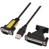 VoltShine Convertitore da USB a serie, RS232, DB9M, DB25M, 1,8 m, nero, per collegamento di dispositivi seriali e comunicazione dati.