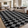 Sour Lemon Tappeto a quadretti a pelo alto, tappeti per soggiorno, antiscivolo, lavabile, extra grande, soffice, tappeti a pelo lungo per camera da letto, cameretta dei bambini, colore: nero e grigio