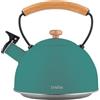 briebe Nordic Bollitore Induzione a Fischio 2,3 L, Acciaio Inossidabile, Tutti Fornelli: Vetroceramica, Gas, Elettrico, Manico in Legno Cool Touch, per Tè, Caffè, Tea Pot, Verde