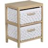 DRW Cassettiera in legno con 2 cassetti in tessuto bianco e naturale 40x30x52 cm