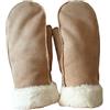 AXELENS Guanti Invernali Donna Eleganti in Eco Pelle Scamosciata - Muffole Calde con Interno Felpato e Polsino in Eco Pelliccia - Taglia S/M_Beige