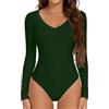 Joyshaper Body da donna a maniche lunghe con scollo a V, vestibilità aderente, tinta unita, M