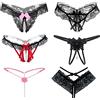 QIUJUNDE 6 Confezioni Stringa Ouvert Donna, Nero, Pizzo Floreale, Vita Bassa, Thong, One-Size, Adulto