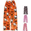 puandwu Pigiama da donna, per Halloween, pigiama, pantaloni lunghi in flanella, pigiama, morbido kawaii, pigiama, pantaloni anime, comodi da dormire, casual, per autunno e inverno, Nero , XL