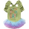 Yaopelky Abito per cani "È il mio compleanno" Abito per cani piccoli Abiti tutù per cagnoline Abiti senza maniche con volant per cuccioli Gonna in tulle e pizzo,Verde,XS(1.8-3kg)