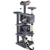 Yaheetech Albero Tiragraffi per Gatti 178 cm con 3 Posatoi 2 Palle 2 Condomini 3 Tiragraffi a Corda di Sisal Gioco Giocattolo Grigio Scuro