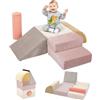 BanaSuper Blocchi di Schiuma Arrampicata per Bambini, Set 5 Pezzi Pieghevole Convertibile Tappetino Gioco, Palestra Morbida Interni per Casa & Asilo, Stimola Motricità e creatività, Rosa