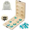 VingaHouse Mancala - Gioco da Tavolo Kalaha - Gioco di Strategia -Legno Naturale Ispessito + Belle Pietre Colorate + Borsa Portaoggetti, Giochi da Tavolo per Famiglie Gioco di Intelligenza per Bambini Adulti