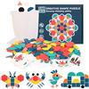 LiRiQi Tangram Puzzle, Giocattoli Montessori Puzzle in Legno, Giocattolo Classico Educativo Rompicapo Regalo per 3 4 5 6 7 Anni Bambini, 180 Pezzi Forma Geometriche e 24 carte di apprendimento