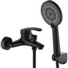 GERUIKE Rubinetto Vasca da Bagno Monocomando con Soffione Doccia Supporto e Tubo - Miscelatore Vasca Esterno con Beccuccio, Flessibile Doccia in PVC 150cm, Doccetta con 5 Funzioni - Nero Opaco