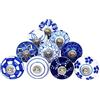 Ajuny Set da 10 Pomelli Cucina in Ceramica Blu e Bianco - Dipinti a Mano, Finitura Lucida - Maniglie Decorative per Mobili, Ante di Armadi Cassetti di Cucina e Bagno - Viti Incluse