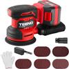 TEENO Levigatrice Orbitale a batteria 4A, Levigatrici Eccentriche senza fili 20V, Platorello 125 mm, 6000-12000 giri/min, 6 Velocità, 25 carte vetrate, Sacco Polvere