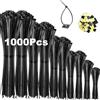 Honyear 1000 fascette stringicavo nero 100/150/200/250/300 mm e 20 basi adesive, set di fascette per cavi, resistenti ai raggi UV, resistenti al calore, in plastica