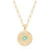 Aobei Pearl Evil Eye Medallion Collana 18k Oro Carta Clip Catena Coin Pendant Collana Pave Turchese Cubic Zirconia Layering Gioielli per le Donne 18''