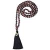 COAI Collana Rosario Buddista con 108 Perle Mala Annodate a Mano in Occhio di Tigre Rosso con Nappa Nera e Amuleto OM 8mm