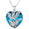 Flpruy Fenice/rosa, collana da donna in argento Sterling 925, con ciondolo a forma di cuore, con cristalli blu, per donne, ragazze, regali di compleanno